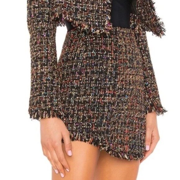 LOVERS + FRIENDS Aria tweed Fringe hem Mini Skirt in Black Multi Size‎ M - Picture 6 of 10